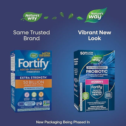 Nature's Way Women's Extra Strength(1) Fortify Probiotic 50B Cultures, Supports Digestive, Vaginal & Immune Health*, Plant-Based Prebiotic Fiber, Non-GMO Project Verified, 30 Capsules