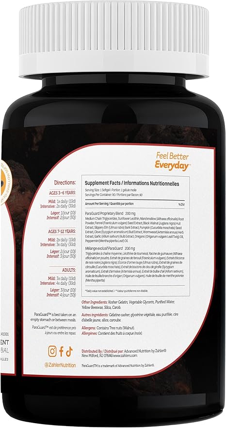 Zahler - ParaGuard Cleanse Softgels - Gut Health Detox Supplement - Formula has Wormwood, Garlic Bulb, Pumpkin Seed, Clove & More - Natural Cleanse Detox for Humans - Certified Kosher 90 Count