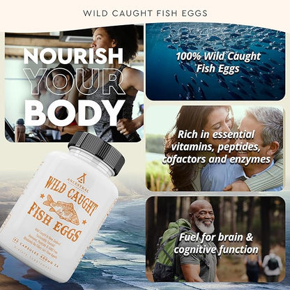 Ancestral Supplements Wild Caught Fish Eggs, 2400mg, Omega-3 Supplement Supports Brain, Heart, Fertility and Inflammatory Health, Whole Food Source of Vitamin D, K2, and A, Non-GMO, 180 Capsules