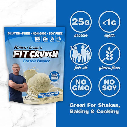 Fit Crunch Tri-Blend Whey Protein, Keto Friendly, Low Calories, High Protein, Gluten Free, Soy Free (18 Servings, Vanilla Milkshake)