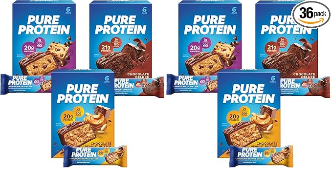 Pure Protein Bars,High Protein,Nutritious Snacks to Support Energy,Low Sugar,Gluten Free,Variety Pack,1.76oz,18 Count (Pack of 2)