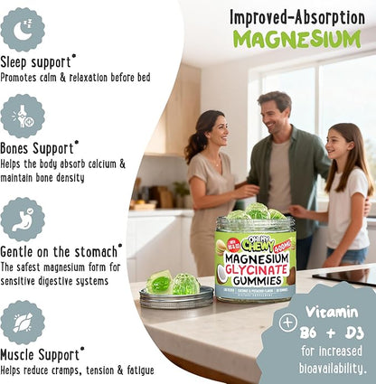 Center-Filled Magnesium Glycinate Gummies 400MG - High Absorption for Kids, Teens & Adults - Supplement for Sleep, Calm & Muscle Relaxation with B6 & D3 - Gluten Free & Vegan Friendly - 60 Count