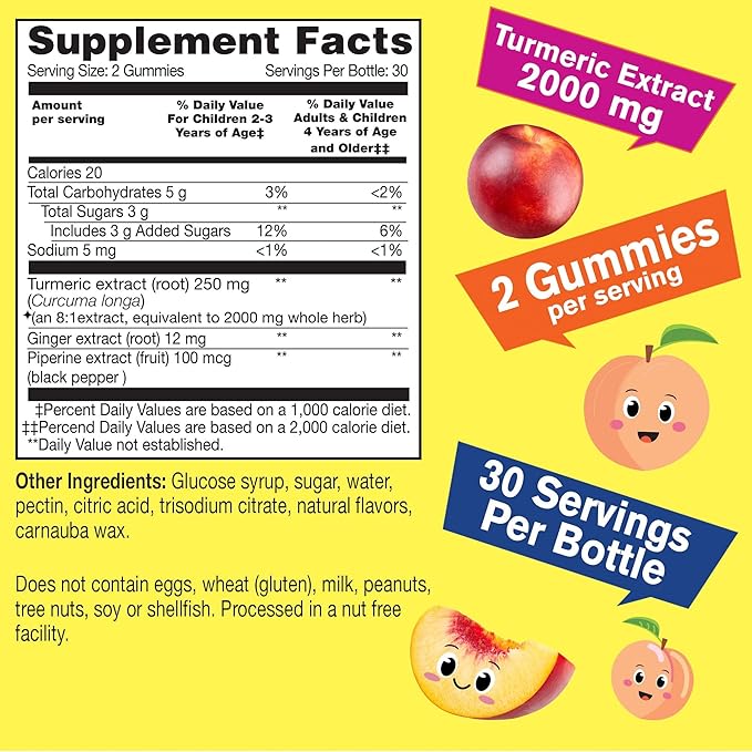 WellYeah Turmeric Curcumin with Black Pepper Gummies for Kids - Natural Immune Support, Joint and Muscle Health, Digestive Health, and Brain Function - Non-GMO, Vegan, Gluten-Free - 60 Count