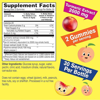WellYeah Turmeric Curcumin with Black Pepper Gummies for Kids - Natural Immune Support, Joint and Muscle Health, Digestive Health, and Brain Function - Non-GMO, Vegan, Gluten-Free - 60 Count