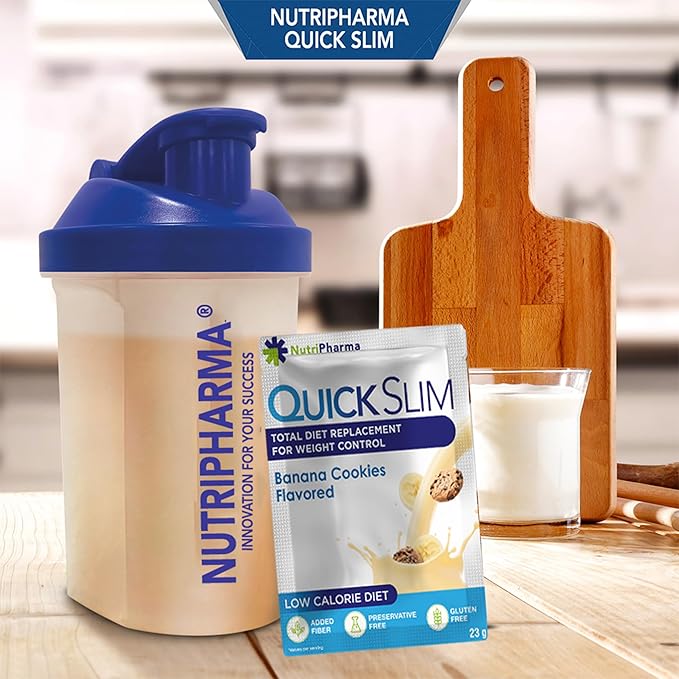 Quick Slim High Protein Shakes for Weight Loss, 30 Servings, Complete Meal Replacement Powder, Diet Shakes for Women & Men, 20g Protein, 27 Vit & Min, Keto, Gluten Free (Banana Cookies, 30 Sachets)