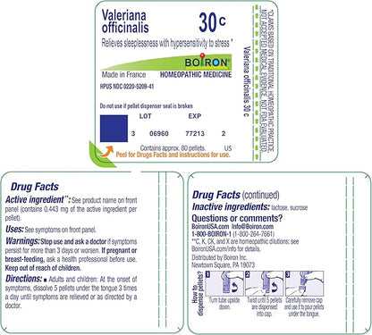 Boiron Valeriana Officinalis 30C for Sleeplessness with Hypersensitivity to Stress - 80 Pellets