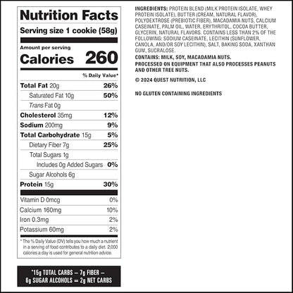 Quest Nutrition White Chocolate Macadamia Cookie, 15g Protein, 1g Sugar, 2g Net Carbs, Keto Friendly, High Protein, Low Carb; 12 Count (Pack of 2)