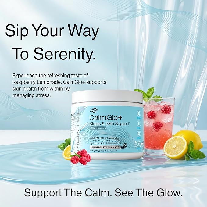 Daily Stress & Skin Support Drink Powder – Adaptogen Cortisol Reducer with Ashwagandha KSM-66, L-Theanine, Magnesium & Collagen Peptides – Mood, Focus & Hydration - Raspberry Lemonade, 30 Servings