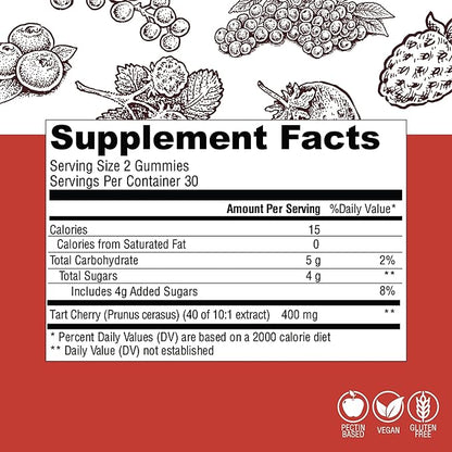 Country Farms Tart Cherry Gummies, Dialy Metabolic Support, Supports Bone Health, Packed with Potent Antioxidants, Cherry Flavor, 60 Gummies