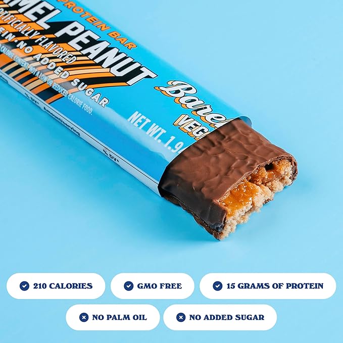 Barebells Vegan Protein Bars Peanut Caramel, Plant Based with High Protein - Chocolate Protein Bars - Perfect on The Go Protein Snack & Breakfast Bars 12 Count (Pack of 1)