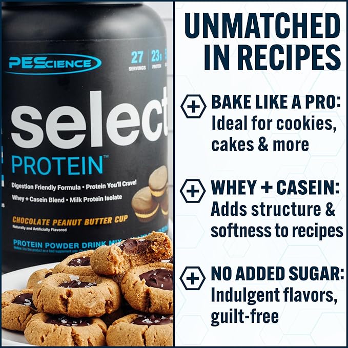 PEScience Select Protein Powder, Whey and Casein Blend, Lean Protein Powder for Women and Men, Low Calorie, Low Carb, Keto Friendly, Gluten Free, Peanut Butter Cookie - 27 Servings