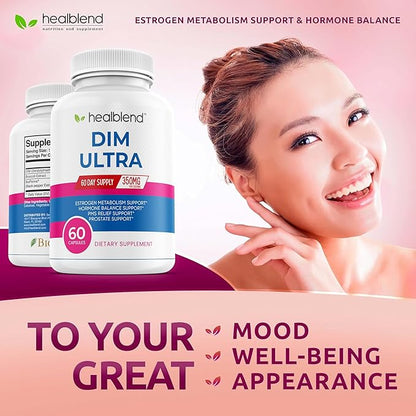 healblend DIM Ultra Dietary Supplement 350mg with Bioperine, Diindolylmethane, Estrogen Metabolism Support, Hormone Balance & PMS Relief, 60 Capsules (3)
