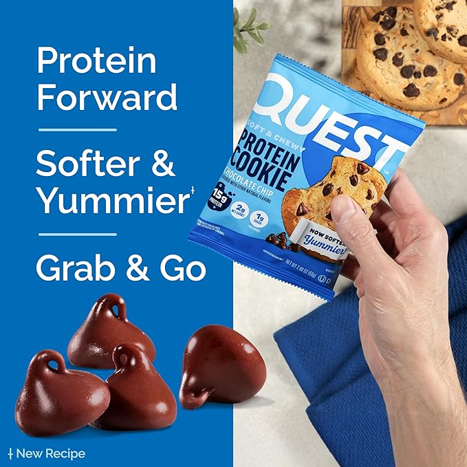 Quest Nutrition Chocolate Chip Protein Cookie, 15g Protein, 1g Sugar, 2g Net Carbs, Keto Friendly, High Protein, Low Carb; 4 Count