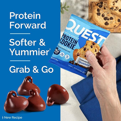 Quest Nutrition Chocolate Chip Protein Cookie, 15g Protein, 1g Sugar, 2g Net Carbs, Keto Friendly, High Protein, Low Carb; 4 Count