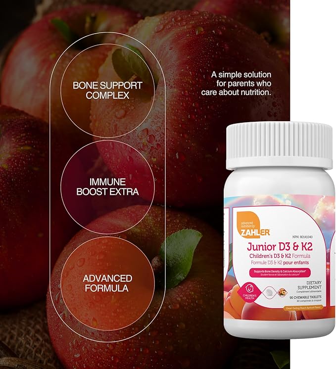 Zahler - Junior Vitamin D3 + K2 Chewable Tablets for Kids| Vitamin D for Kids 2000 IU | Delicious Vitamin D K2 Chews to Support Healthy Bones & Teeth - Kosher, Less Sugar Than Gummies (90 Count)