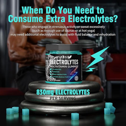 VIFSSG Electrolytes Gummies No Sugar, 120 Chewable Electrolyte Gummies with 6 Electrolytes for Runners and Endurance Sports, Refreshing Blue Raspberry, Hydration Electrolyte Chews, 1 Pack
