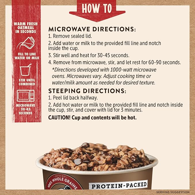 Kodiak Cakes Instant Protein Chocolate Chip Oatmeal in a Cup, 2.12oz (Pack of 12)