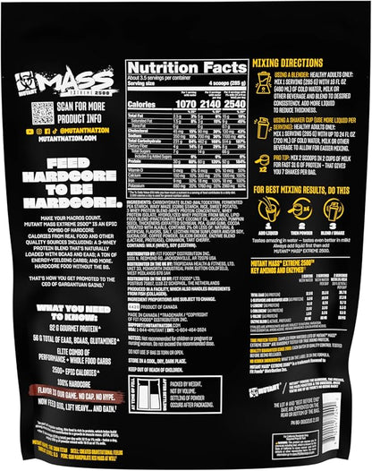 Mutant Mass Extreme 2500 – High Calorie Mass Gainer Whey Protein Powder for Muscle Building and Weight Gain – Clean Calories with Whole Food Carbs - Triple Chocolate 2.2 lb