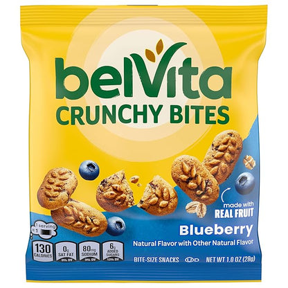 belVita Bite Size Snacks Variety Pack, Blueberry, Chocolate and Cinnamon Brown Sugar Crunchy Bites, 40 Snack Packs