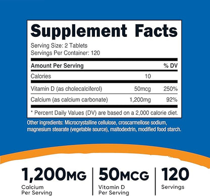 Nutricost Calcium with Vitamin D, 240 Tablets - Calcium (1200mg) Vitamin D (50mcg) Per Serving - Non-GMO, Gluten Free (Pack of 2)