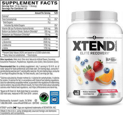 XTEND Original BCAA Powder Knockout Fruit Punch | Sugar Free Post Workout Muscle Recovery Drink with Amino Acids | 7g BCAAs for Men & Women | 90 Servings