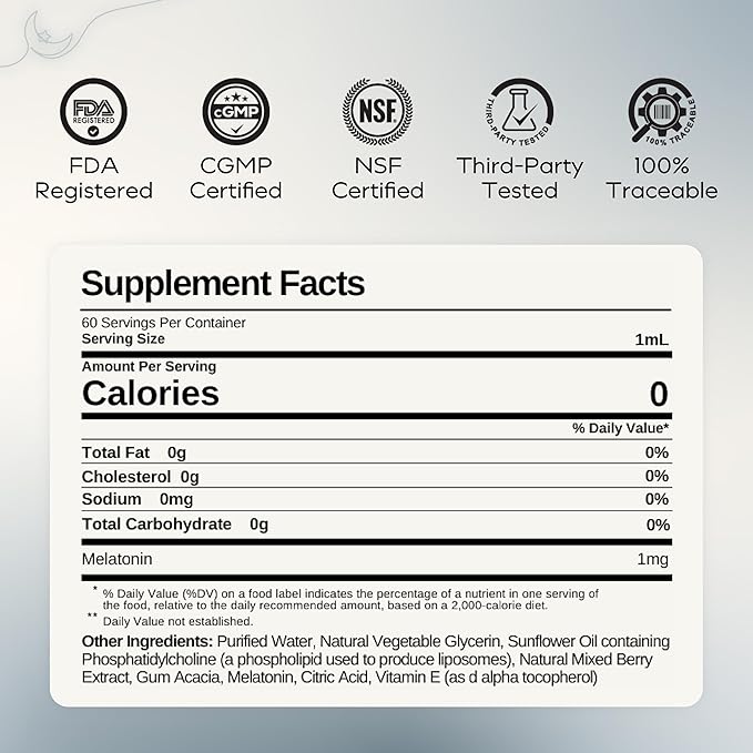 Sleep Liposomal Supplement with Low-Dose Liquid Melatonin Kids and Adults - Relaxation Aid, Deep Restorative Sleep Support - Vegan and Clean - Advanced Absorption - Berry Flavor - 60 Pump Servings