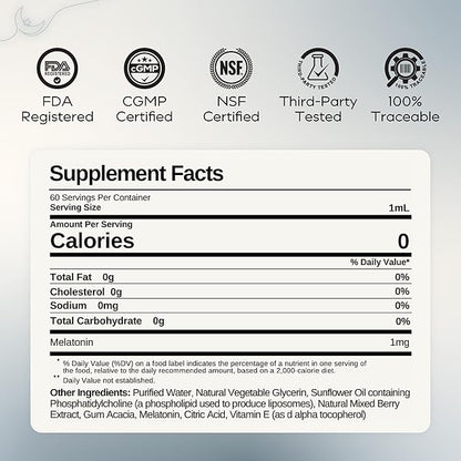 Sleep Liposomal Supplement with Low-Dose Liquid Melatonin Kids and Adults - Relaxation Aid, Deep Restorative Sleep Support - Vegan and Clean - Advanced Absorption - Berry Flavor - 60 Pump Servings