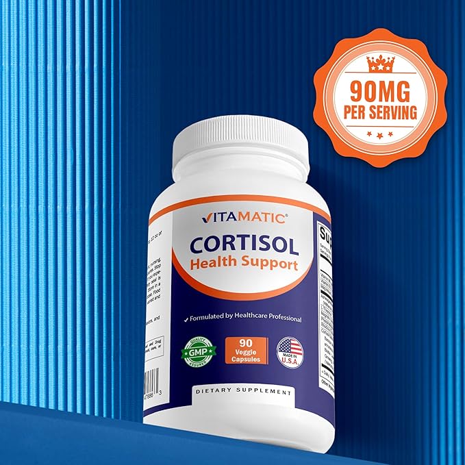 Vitamatic Cortisol Health Support - 90 Veggie Capsules - Made with Adaptogenic Blend with Ashwagandha, Rhodiola, Magnolia, L-Theanine, Phosphatidylserine