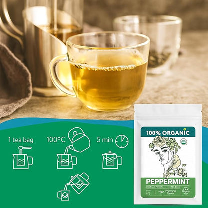 Organic Peppermint Tea Bags (40 TeaBags) - Peppermint Tea Organic - Te de Menta Organico Natural - Herbal Tea for Energy, Digestion, Nausea, Motion Sickness, Respiratory Support, Stress Relief