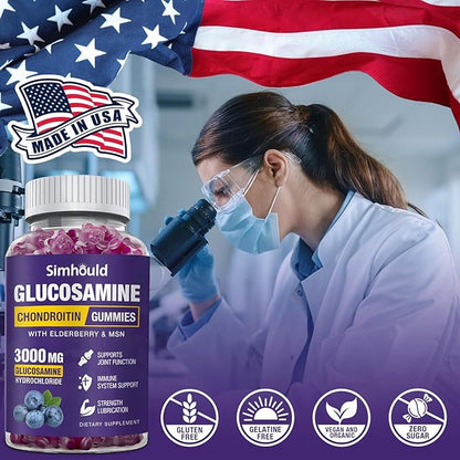 Simhould 3 Packs Glucosamine Chondroitin Gummies - 3000MG Extra Strength Joint Support Supplement with MSM & Elderberry, Flexibility, Antioxidant Immune Support Gummy for Adults, Men & Women