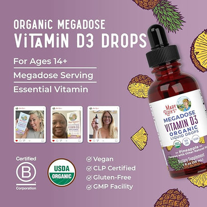 MARYRUTH'S Vitamin D3 Liquid Drops | Megadose 4000 IU | USDA Organic Liquid Vitamin D Spray for Adults & Kids | Immune Support & Bone Health | Vegan | Gluten Free | Non-GMO | 30 Servings