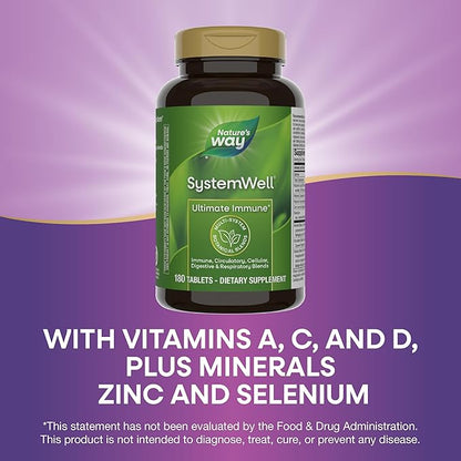 Nature's Way Systemwell Ultimate Immune* with Vitamins C, A, D, Zinc, & Selenium, Multi-System Botanical Blends Including Immune, Respiratory, Digestive & Circulatory, 180 Tablets (Packaging May Vary)