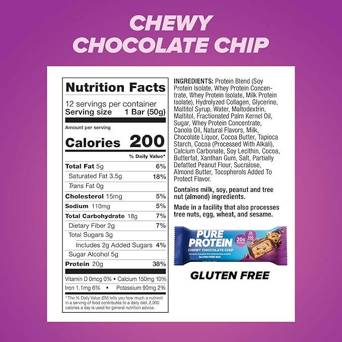 Pure Protein Powder, Whey, High Protein, Low Sugar, Gluten Free, Vanilla Cream, 1.75 lbs & Bars, High Protein, Nutritious Snacks to Support Energy, Low Sugar, Gluten Free