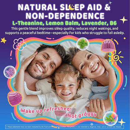 Kids Sleep Gummies, NO Melatonin Sleep Aid Gummies w/ Magnesium Glycinate, Magnesium Malate, L-Theanine, Lavender, B6, Zinc, D3K2 for Restful Sleep, Relax Brain & Muscle, Immune Support, Non-GMO 1Pack