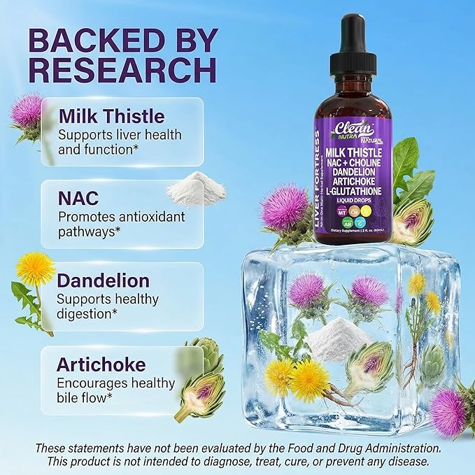 Clean Nutraceuticals Milk Thistle NAC Liver Cleanse Detox & Repair Supplement Liver Support Liquid Drops with Dandelion Extract, Artichoke, Chanca Piedra, Choline, L-Glutathione, Burdock, Schisandra