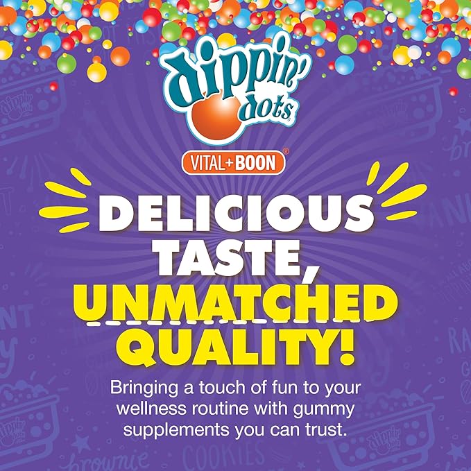 Dippin' Dots - Multivitamin Gummies for Kids Rainbow Fruit Flavor Complete Multivitamin Chewy Gummies Vitamin A, B, C, D3, E, B6, Zinc - 60 Count