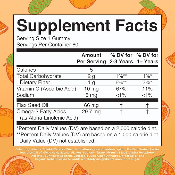 MARYRUTH'S Vegan Omega 3 Gummies for Kids 2+, 2 Month Supply, Sugar Free, Omega 3 Supplement with Vitamin C, Flaxseed Oil, Immune Support, Essential Nutrient ALA, No Fish Taste, 60 Count