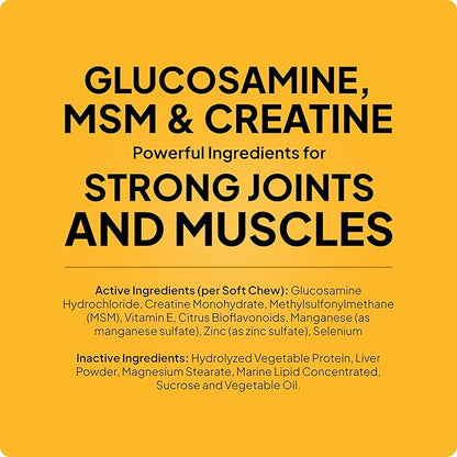 Canine Joint Soft Chews (120 ct) - Glucosamine & MSM Joint Supplement for Dogs - Dog Arthritis Pain Relief – Supports Mobility & Eases Stiffness - Tasty & Easy to Give