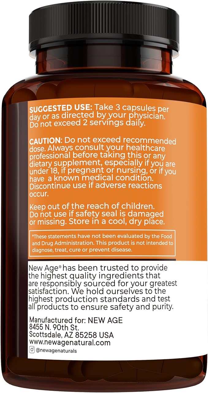 NEW AGE Turmeric Curcumin Capsules - Standardized Curcuminoids - Non-GMO, Gluten Free -270 Count (Pack of 3)