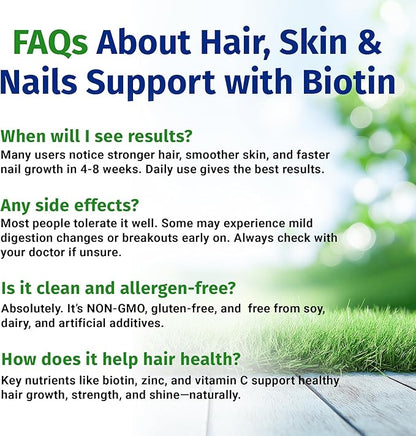 1 Body Hair Skin and Nails Vitamins with Biotin – Hair Growth Supplement for Women & Men with 26 Vitamins, Minerals & Herbal Extracts – Stronger Hair, Healthy Skin & Nails – 60 Vegan Capsules