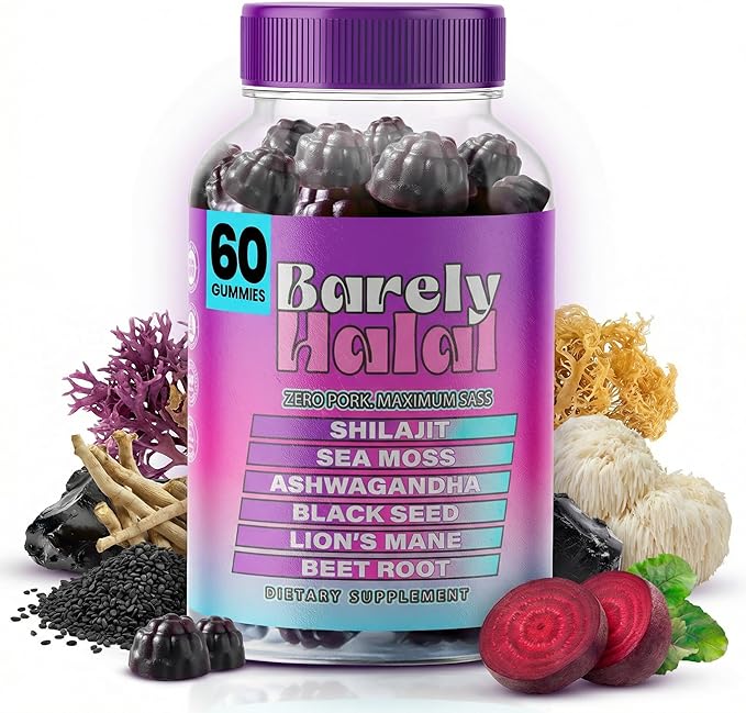 Shilajit Gummies for Energy & Focus – Ashwagandha, Beet Root, Lion’s Mane, Sea Moss & Black Seed – Vegan, Halal-Certified Adaptogen Supplement for Daily Performance & Calm – 60 Gummies