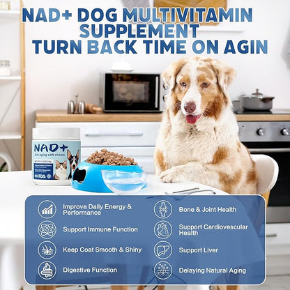 NAD+ Precursor & Senior Dog Multivitamin Supplement, 90 NMN Supplements for Longevity, Anti-Aging & Energy, Dog Daily Support Vitamins Chews for Hip & Joints, Skin & Coat, Chicken