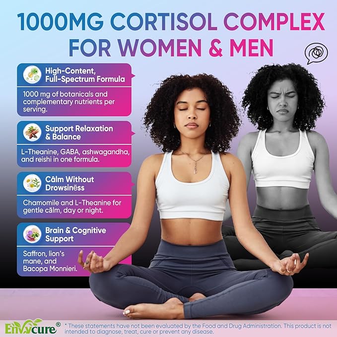 Cortisol Gummies for Women & Men, 19-IN-1 High Cortisol Reducer Supplement w/B Vitamins, Magnesium Glycinate, Ashwagandha, Saffron, Lion's Mane, Reshi for Relaxation, Focus & Balance Support, 60 Cout
