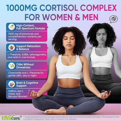 Cortisol Gummies for Women & Men, 19-IN-1 High Cortisol Reducer Supplement w/B Vitamins, Magnesium Glycinate, Ashwagandha, Saffron, Lion's Mane, Reshi for Relaxation, Focus & Balance Support, 60 Cout
