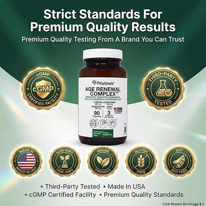 Age Renewal Complex - Cellular Renewal & Senescent Cell Removal Support - Fisetin, Quercetin, Curcumin, Zinc -Senolytic & Autophagy Aid Supplement - - Non-GMO, USA Made Glass Bottle