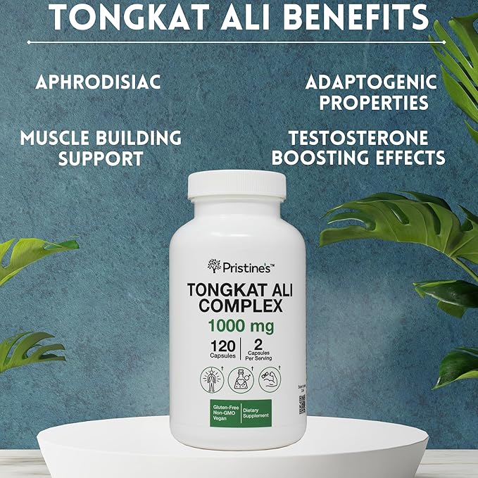 PRISTINE'S Tongkat Ali 1000mg 180 Day Supply (3 Pack) - Athletic Performance Support - Lean Mass Muscle Building Herbal Supplement for Men & Women - Vegan, Gluten Free, Non GMO