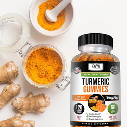 Kaya Naturals Turmeric Supplements Gummies - Pure Nature Turmeric Curcumin - Ginger Gummies - Black Pepper Extract - 120 Count