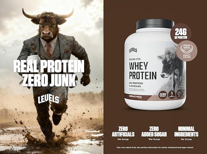 Levels Grass Fed Whey Protein Powder, No Artificials, 24G of Protein, Chocolate Mocha, 5LB