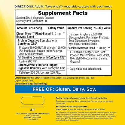 Renew Life DigestMore Digestive Enzymes | 90 Vegetable Capsules | Plant Based Enzymes | Relieves Occasional Gas, Bloating & Indigestion | Dairy, Soy, and Gluten-Free Supplement
