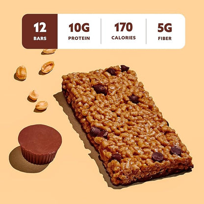 Mezcla Puff Crispy Protein Bars, Gluten Free & Vegan Protein Bars, 10g Protein, Alt for Crispy Rice Treat, Granola Bars & Breakfast Bars, Healthy Snacks for Adults, Peanut Butter Chocolate, 1 Count